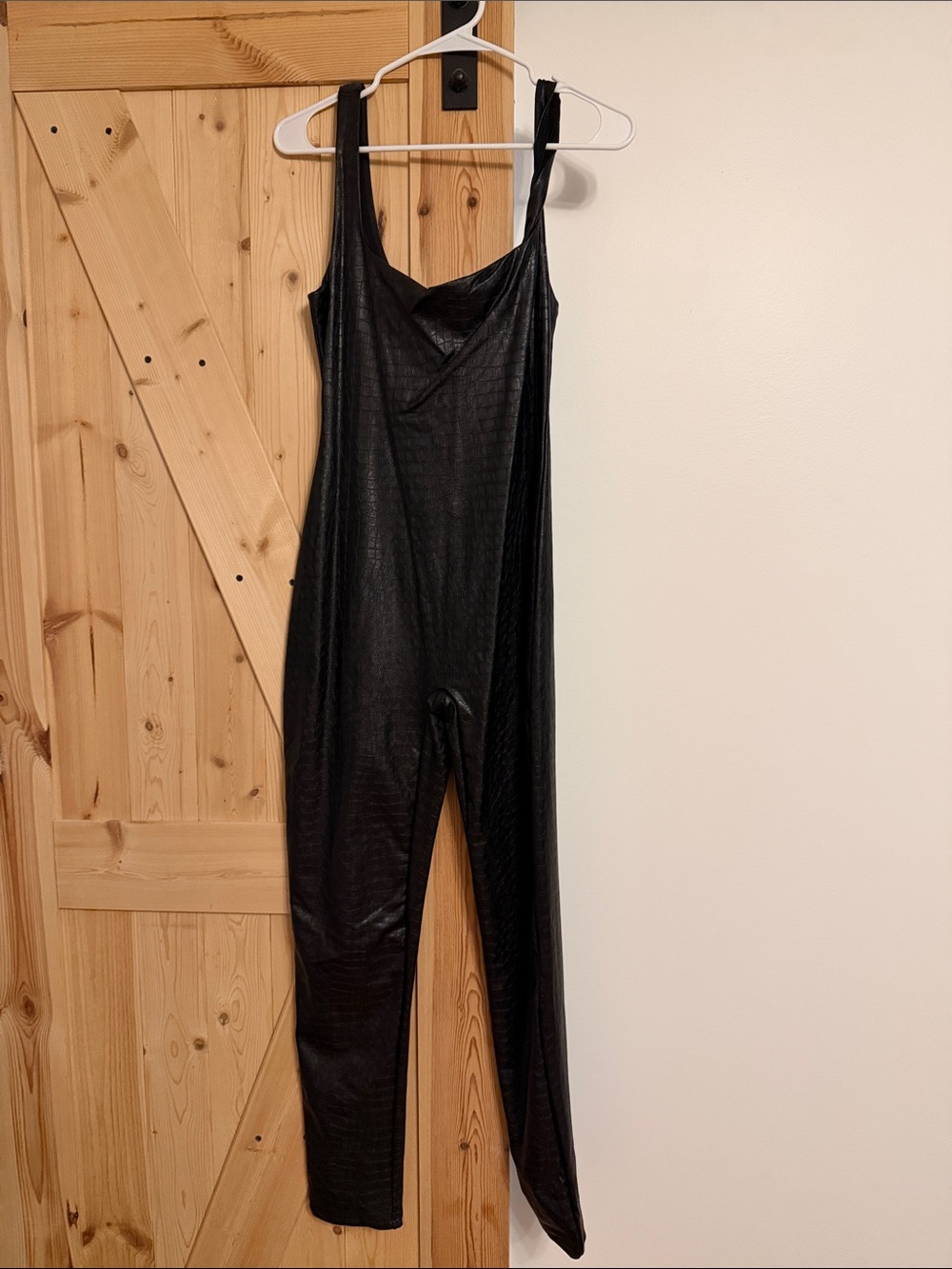 Black Faux-Leather Snakeskin Jumpsuit